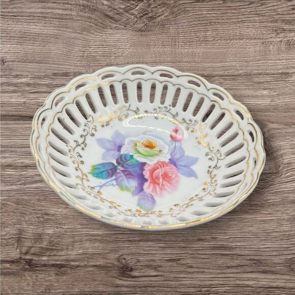 AIYO China from Occupied Japan Vintage Rose Bowl with Gold Trim 6” Diameter 2” H - Picture 4 of 6